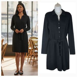 Vintage 90's Y2K Esprit de Corp Wool Button Down Belted Knit Dress Size Medium